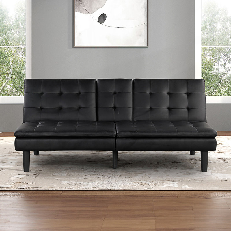 Canapé-lit futon de style contemporain avec chargeurs USB intégrés, canapé de salon, Black Faux Leather
