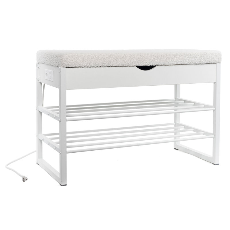 Upholstered Modern Versatile Storage Bench with Charging Station for Entryway, Bedroom and Living Room With Rack for Shoes and Sneakers