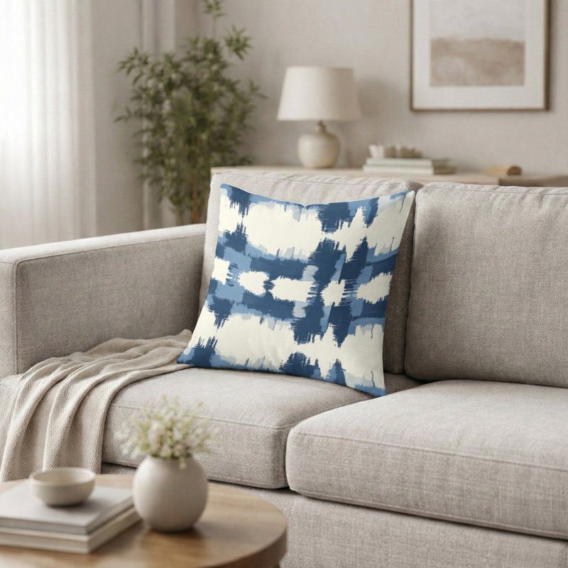 Coussin décoratif moderne Modern - Ikat Blue Horizon, H 18 po x l 18 po