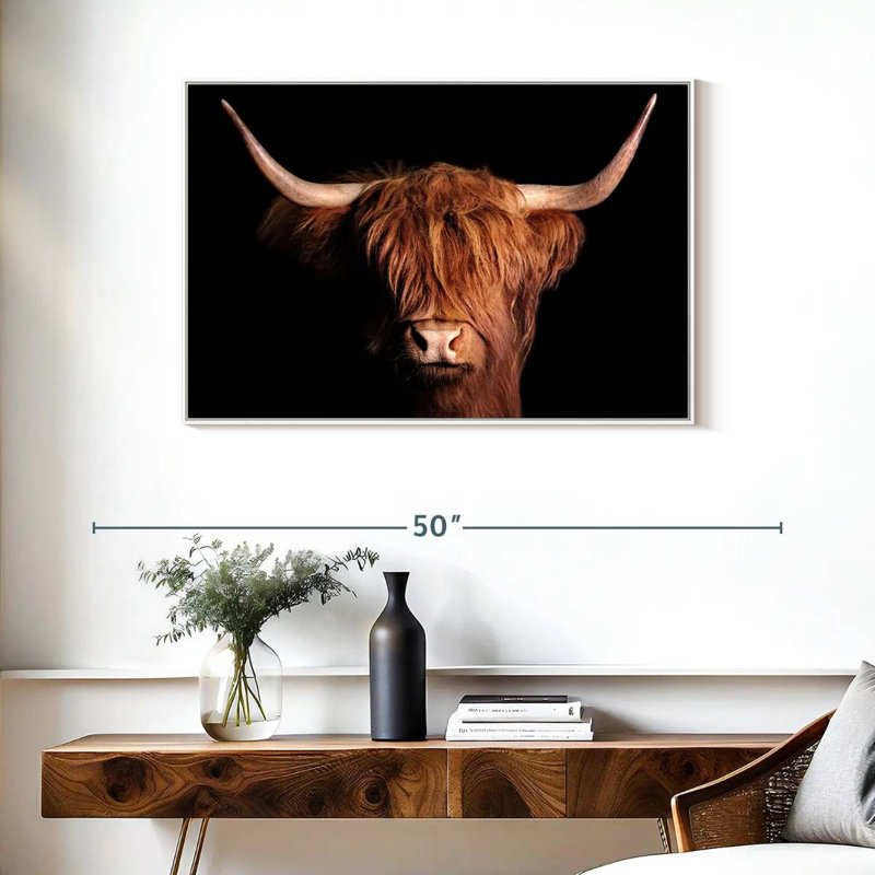 Vache écossaise Highland, Cadre flottant blanc, 37 po x 25 po