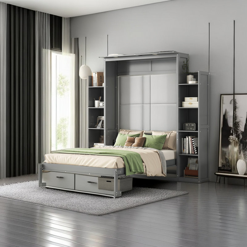 Pyarelal Murphy Storage Bed, Gray