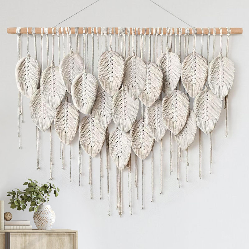 Décoration murale en macramé à motif de feuilles de bohème