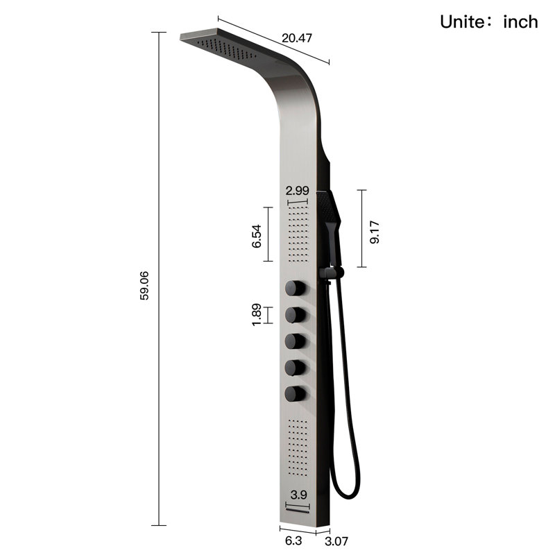 4-way Diverter Shower Tower Panel System with Fixed Shower Head, Black Nickel