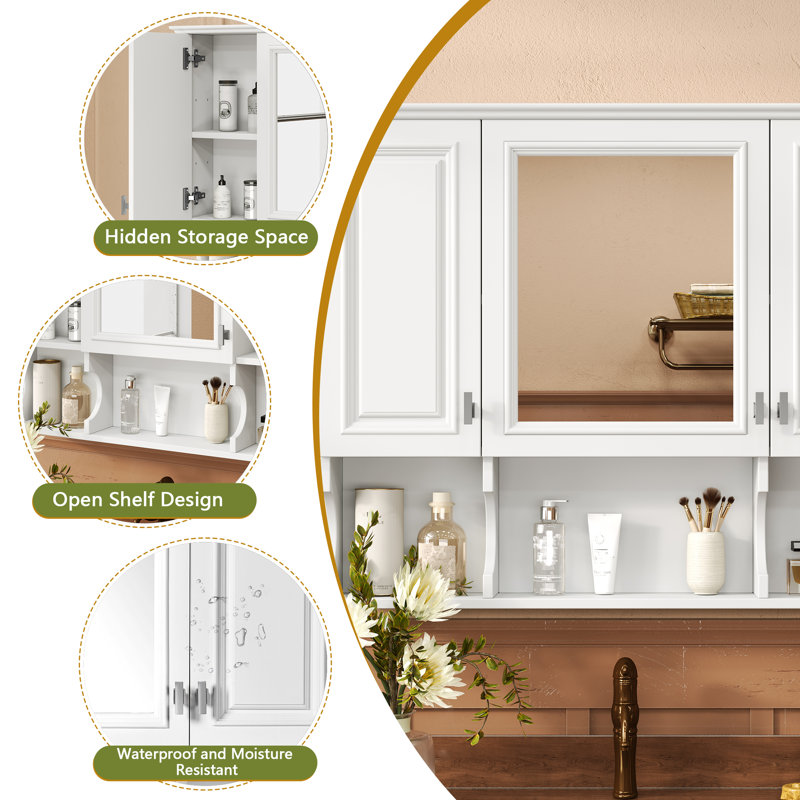 Armoire de rangement murale moderne avec tablettes ouvertes, Satin