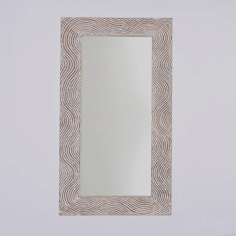 Rustic Solid Wood Handcarved Rectangle Mirror Accent