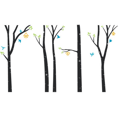 Décalcomanie murale arbres et oiseaux bouleau