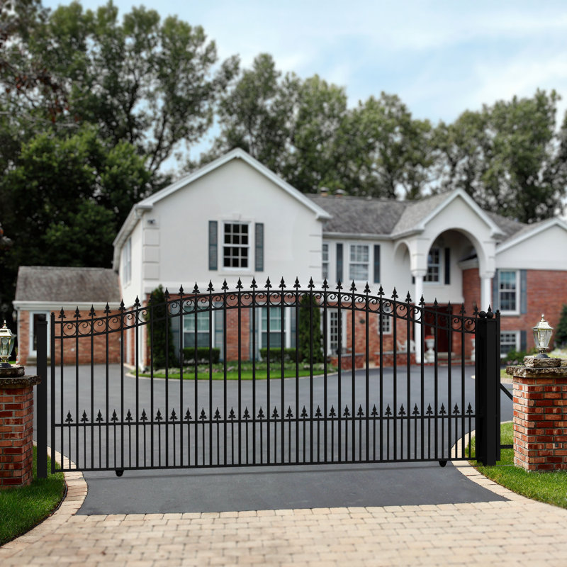 Paris Style Black Steel Arched Sliding Driveway Gate