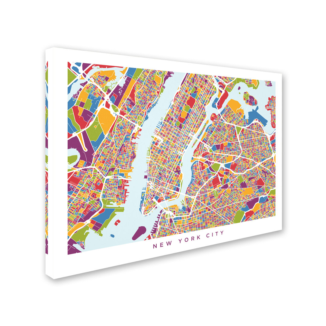 'New York City Street Map V' Graphic Art Print on Wrapped Canvas Wrought Studio™ 