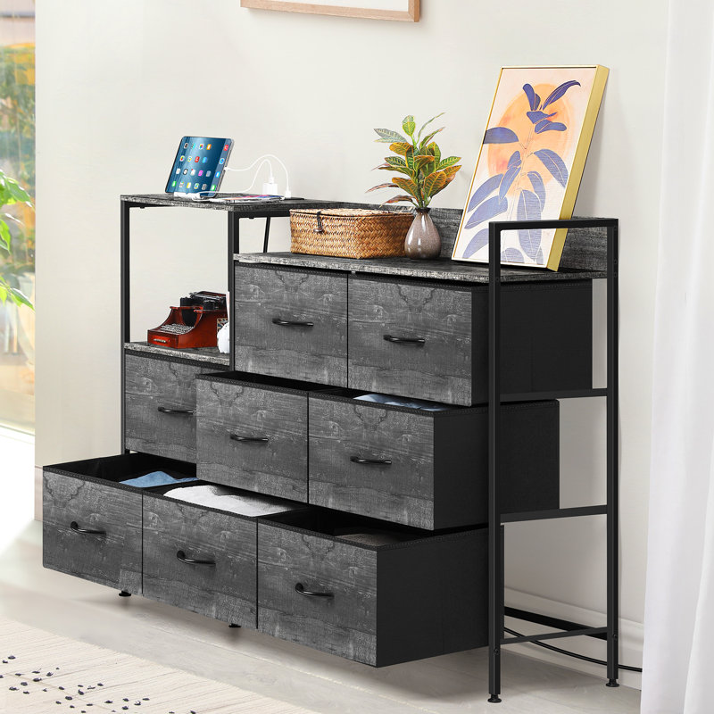 Crédence de rangement l 36,2 po Yilin, Gris / noir