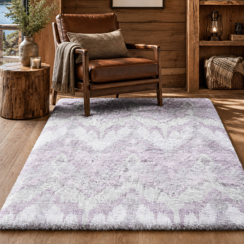 Tapis Dream Shag ADS743 Ikat lavable à la machine de qualité supérieure, Lavender, 3' x 5'