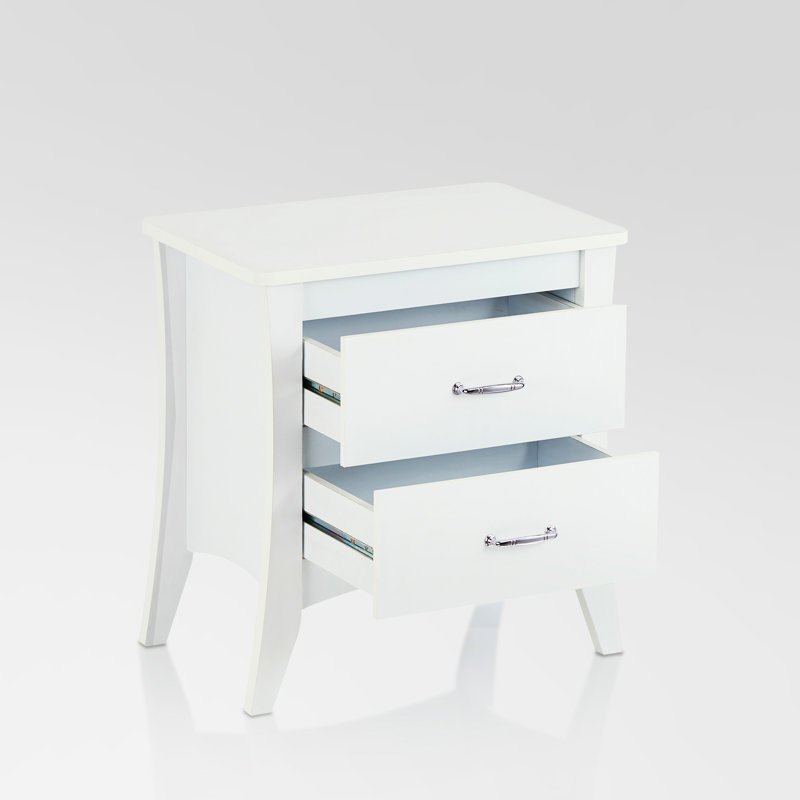 Table de chevet rectangulaire blanche à 2 fonctions - structure en bois, pieds fuselés, configuration 25 po x 24 po
