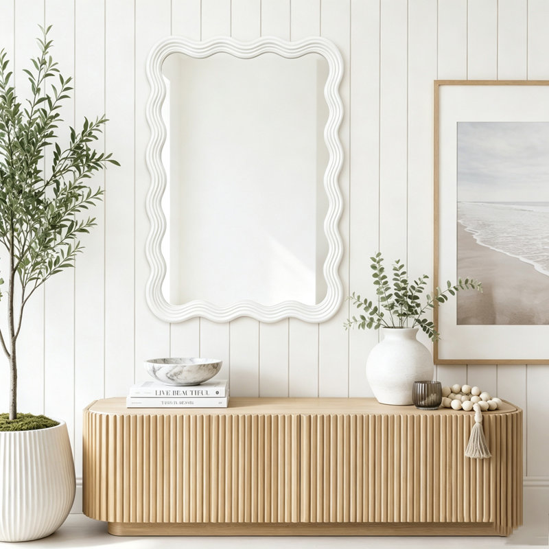 Miroir décoratif Wavy, Blanc