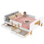 Lit plateforme double en bois massif avec tiroirs de rangement, garde-corps, petite tablette et crochets, sans sommier, rose-480499931-480499930