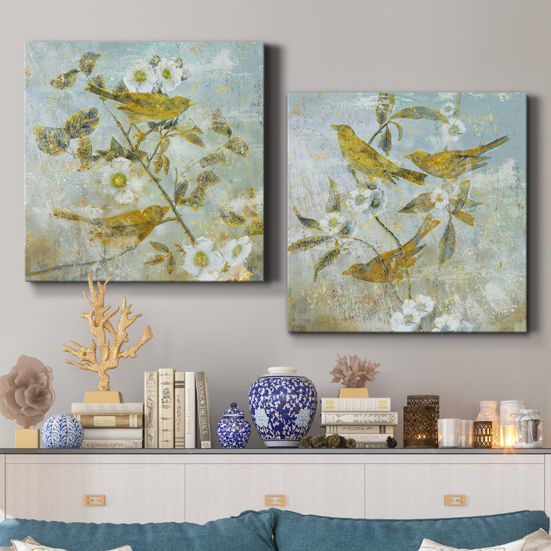Aviaire jardin I - ensemble de 2 peintures, H 40 po x l 80 po x P 1 po, Toile tendue
