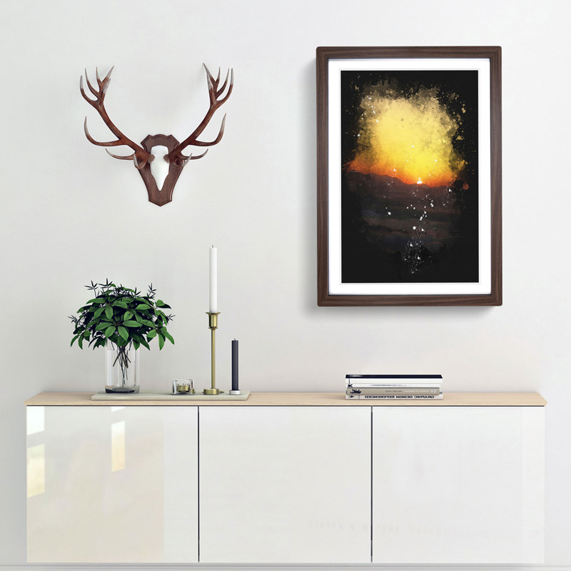 Indian Sunrise Paint Splash - Picture Frame Graphic Art, 33cm H x 24cm W x 2cm D, Walnut Framed