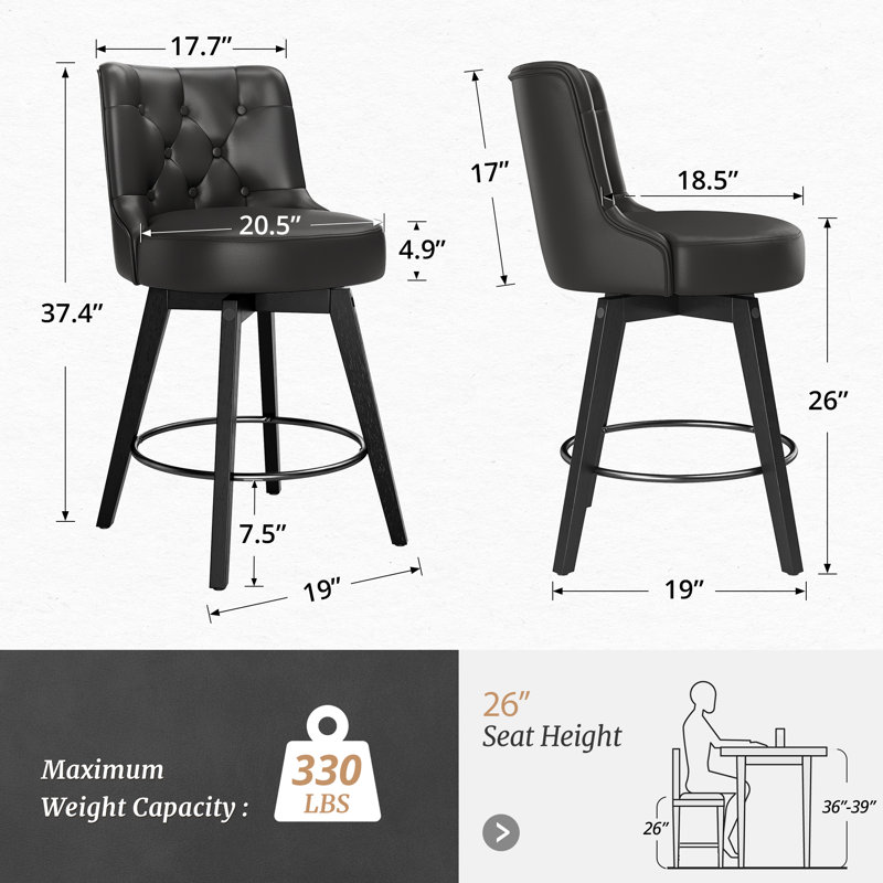 Tabouret de comptoir pivotant 26,7 po Arleine, Noir