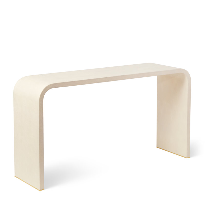 Cream Shagreen Console Table with Brass Detailing