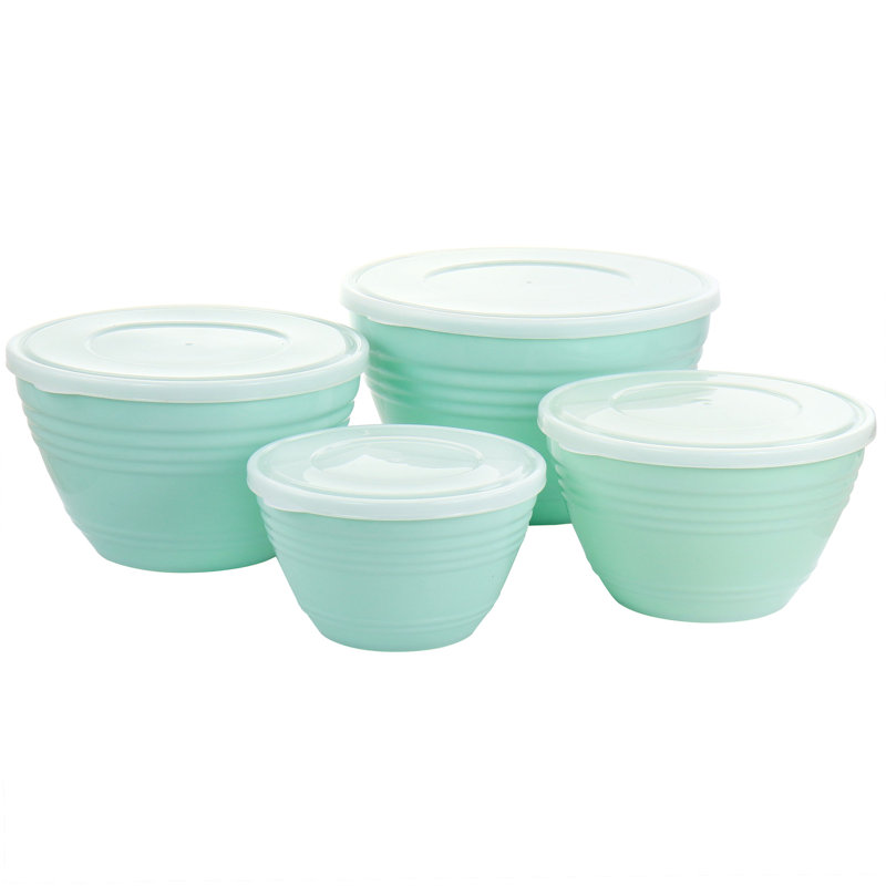 Aqua Plastic Nesting Food Storage Bowl Set with Lids