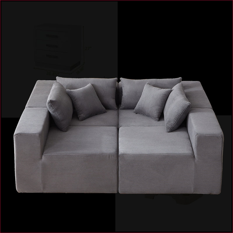 Sectional Sofas | 104-Inch 4-Piece Modern Modular L-Shaped | For Living Room Bedroom | Corduroy | Grey