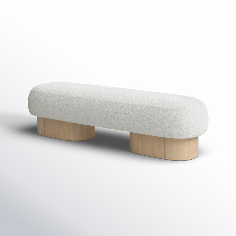 Denyer Fabric Upholstered Bench, Light Oak, Cream Boucle Fabric
