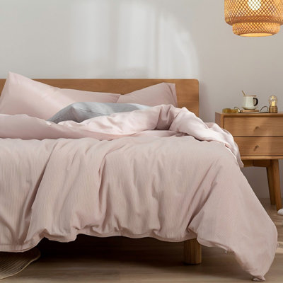 Striped Pinstripe Duvet Cover Set Breathable Durable 100% Washed Cotton Comforter Cover For All Seasons Chic Linen Like Textured Bedding Set