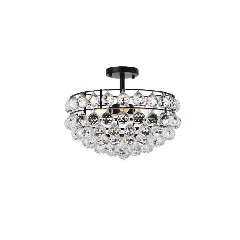 Plafonnier encastré en cristal 5 lumières à intensité variable Kieron , Noir, H 12 po x l 16 po x P 16 po