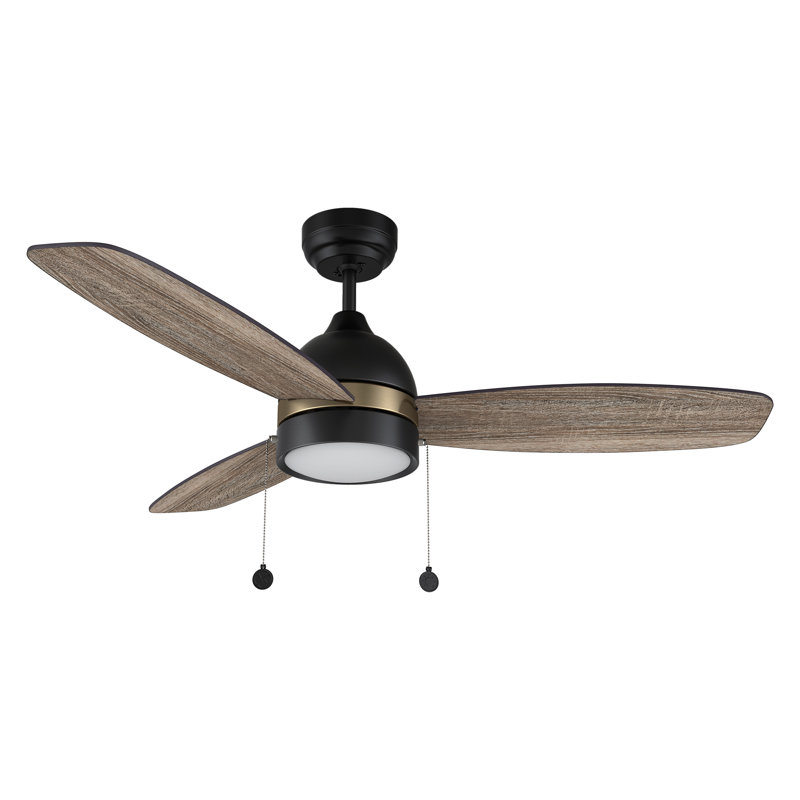 Ventilateur de plafond 52 po à 3 tiroirs avec lumière DC, tige verticale et garniture dorée