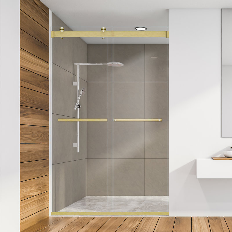 48" W x 76" H Bypass Frameless Shower Door, Gold
