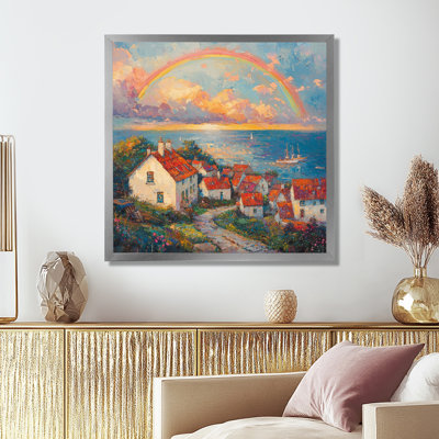 Dovon Coastal Rainbow Over The Fishing Village I - art mural toile arc-en-ciel
