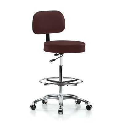 Backed Adjustable Backrest Adjustable Height Ergonomic Lab Stool with Footrest and Removable Casters/Wheels