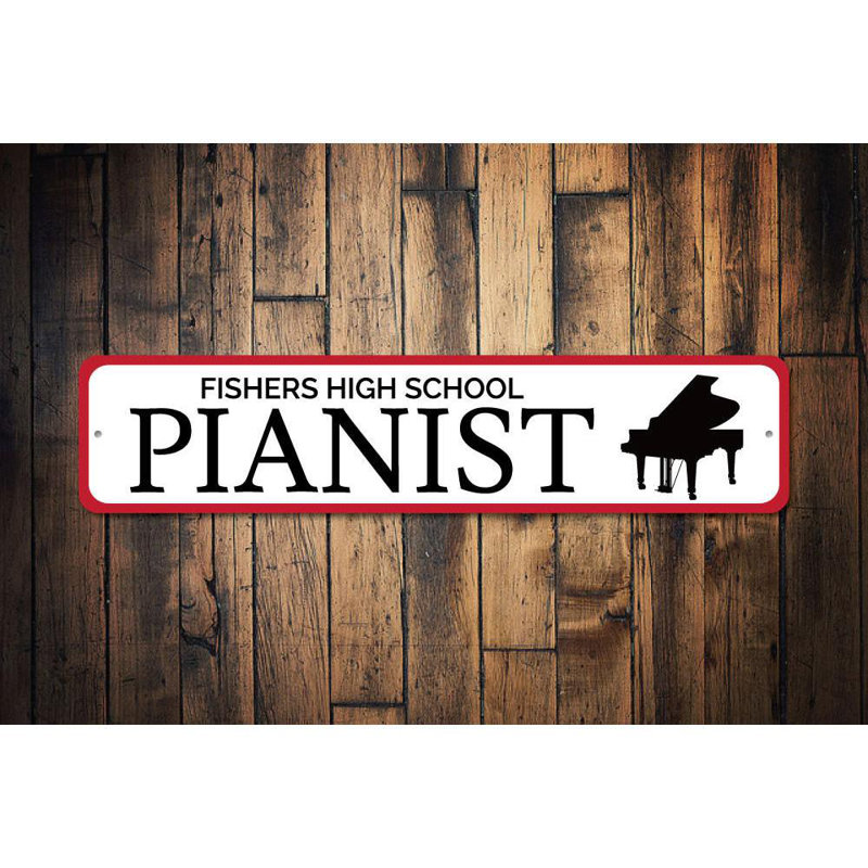 Plaque en aluminium Pianist, H 4 po x l 18 po x P 0,04 po