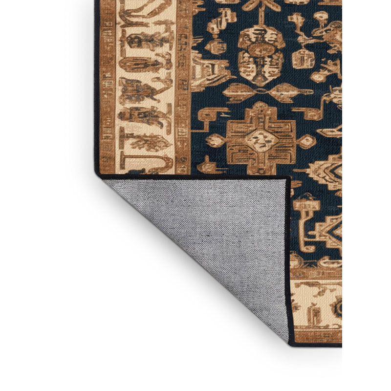 Tapis art déco brun lavable à la machine, Rond 6 pi