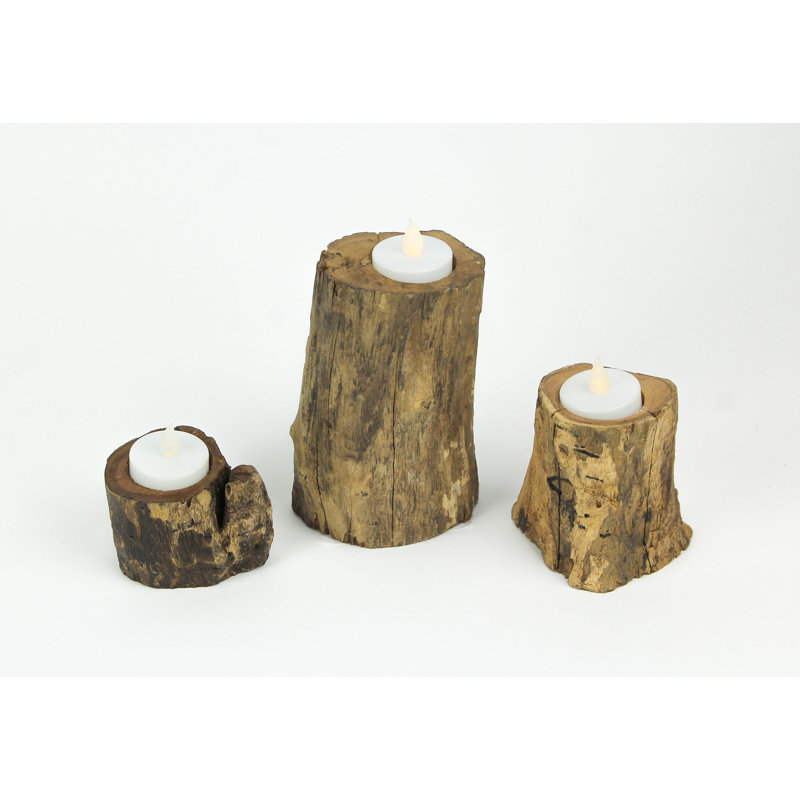 Ensemble 3 pièces de porte-bougie en bois