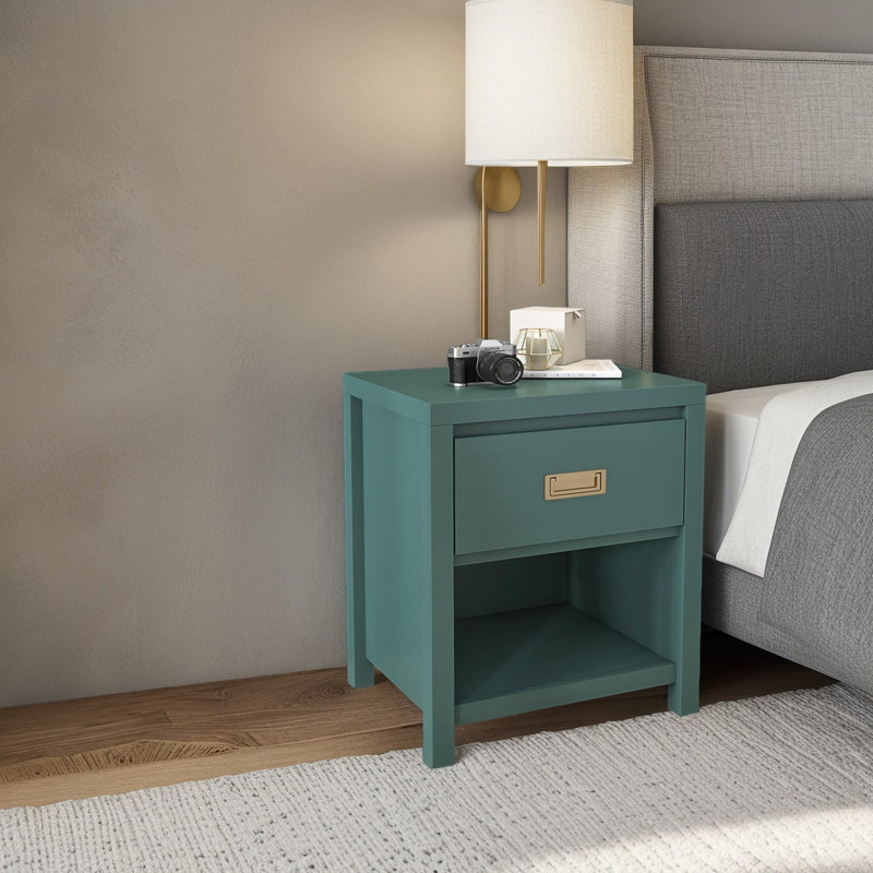 Table de chevet avec poignées dorées rétro et tablette ouverte, table de chevet en MDF avec tiroir de rangement, table de bout robuste pour la chambre à coucher