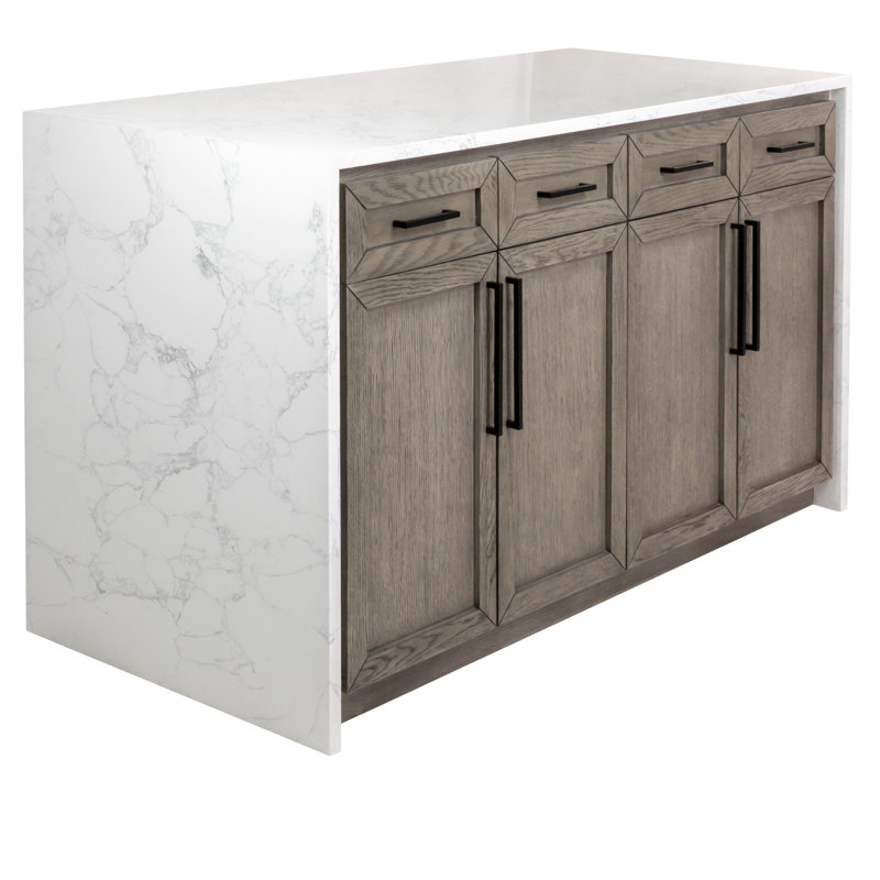 Andranique Kitchen Island with Engineered Marble Top, Gray Oak
