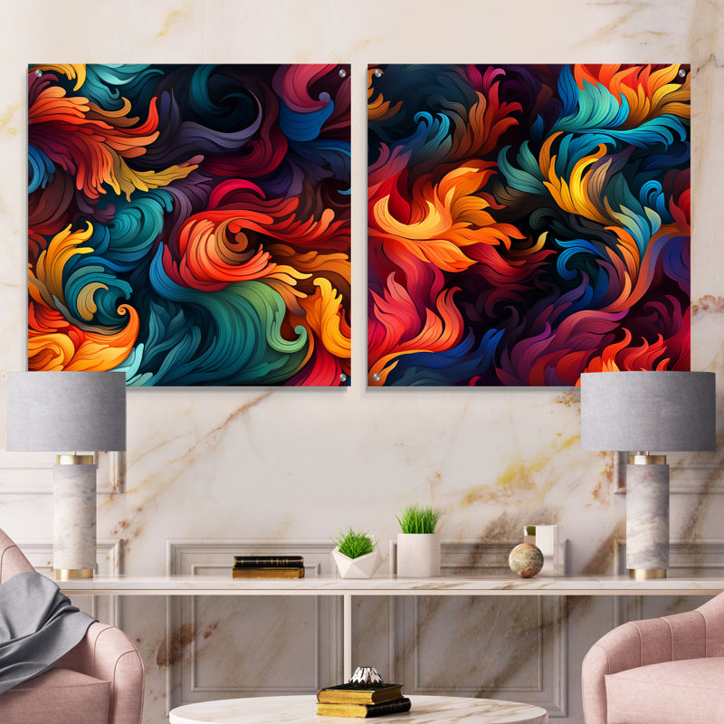 Casion - Ensemble de 2 reproductions d'art abstrait en acrylique sur verre, H 16 po x l 33 po