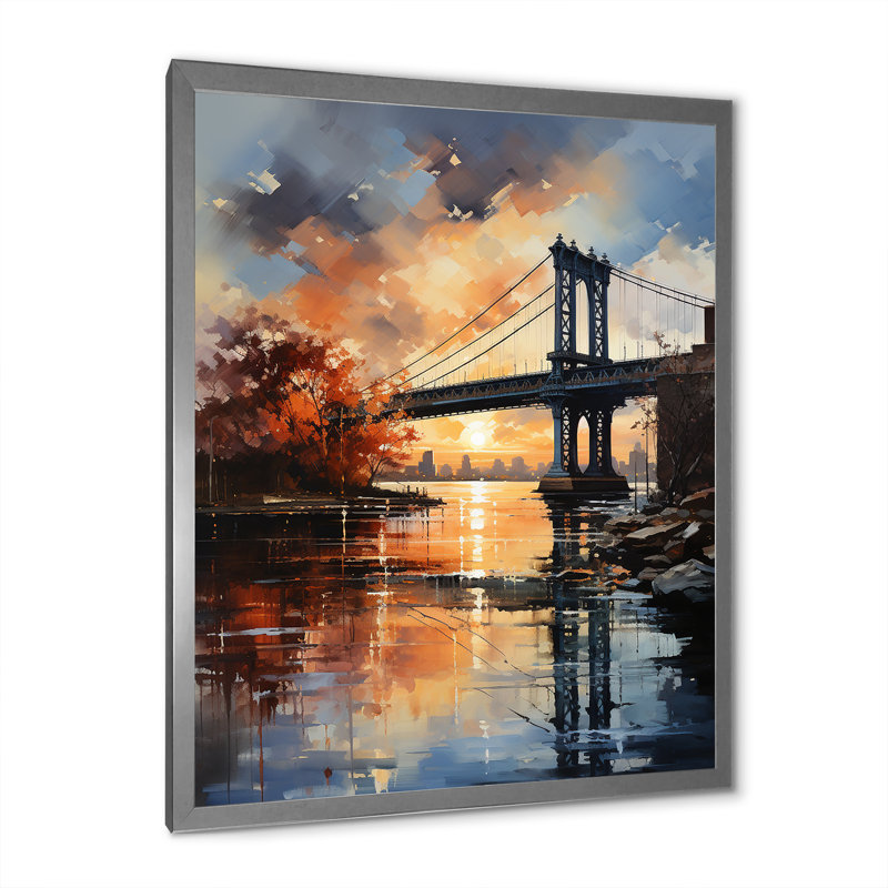 Pont Darbi New York Bronx sur toile, H 32 po x l 24 po x P 1 po, Cadre photo argenté