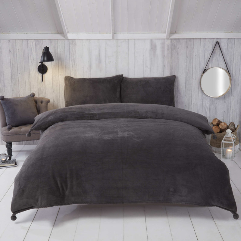 Parsifal Cotton Blend Solid Colour Bedding with Pillowcases Included, Charcoal, Single Duvet Cover + 1 Standard Pillowcase