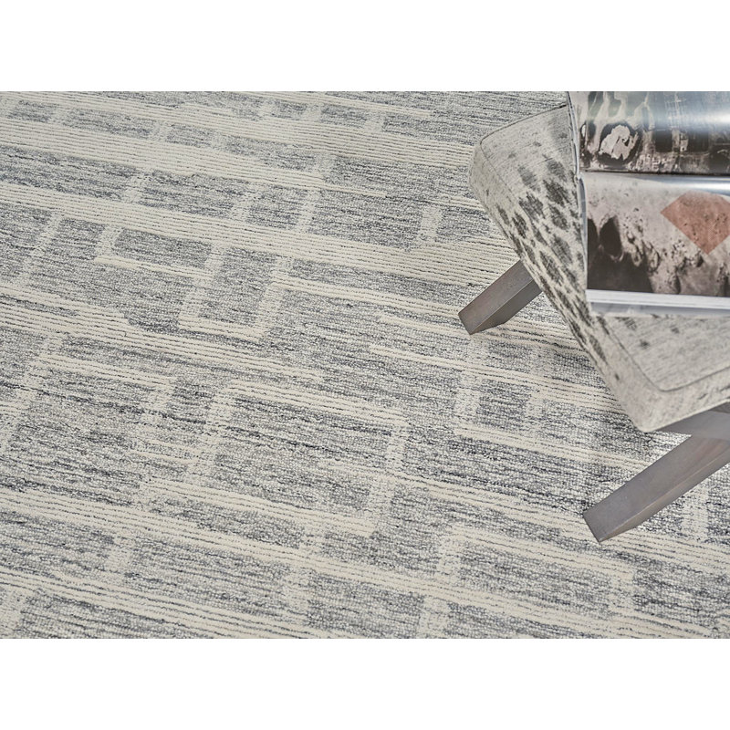 Park City Hand Tufted Geometric Area Rug in Gray/Ivory, Rectangle 12' x 15'