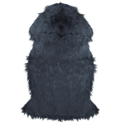 Tapis à poils moelleux en fausse fourrure bleu pierre de 2 pi x 3 pi