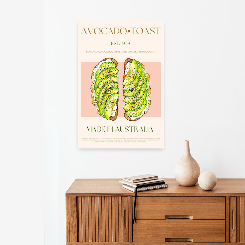 «Fresh Avocado Toast», art mural contemporain, H 24 po x l 16 po