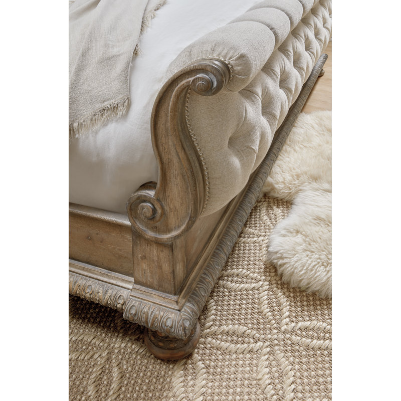 Beige and Brown King Upholstered Sleigh Bed with Tufted Headboard