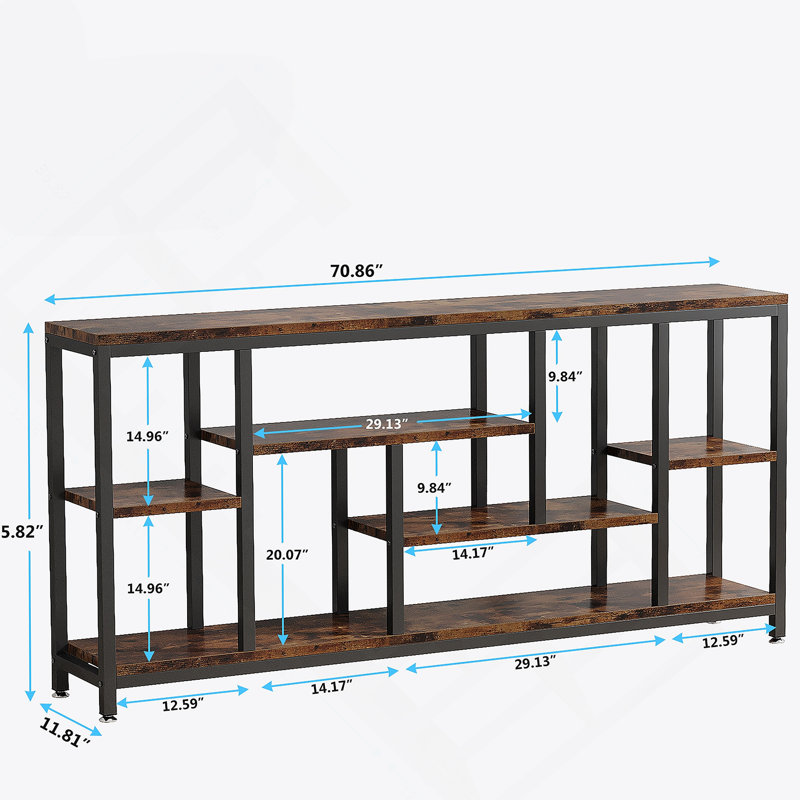 Console industrielle 70,9 pouces avec tablettes de rangement à 3 niveaux, entrée étroite pour la vie moderne
