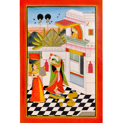 La dame qui baille dans sa cour | Pigments naturels sur papier | Par Muhammad Waseem