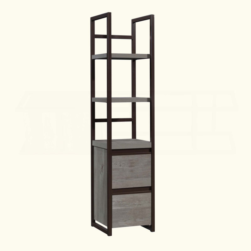 Space-Saving Narrow Bookcase – 2 Locking Drawers + Wall Anchoring, Natural Oak Tone Multi-Use Storage Cabinet for Living Room/Office