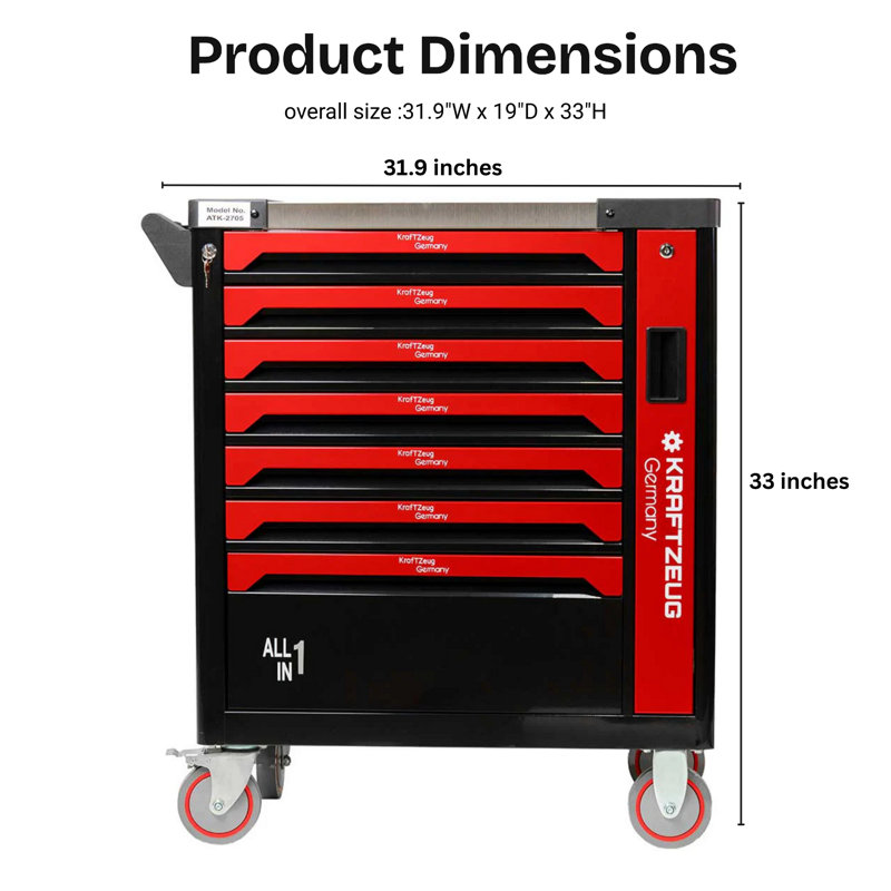 251-Piece Tool Cabinet 7-Drawer Tool Chest, Black/Red