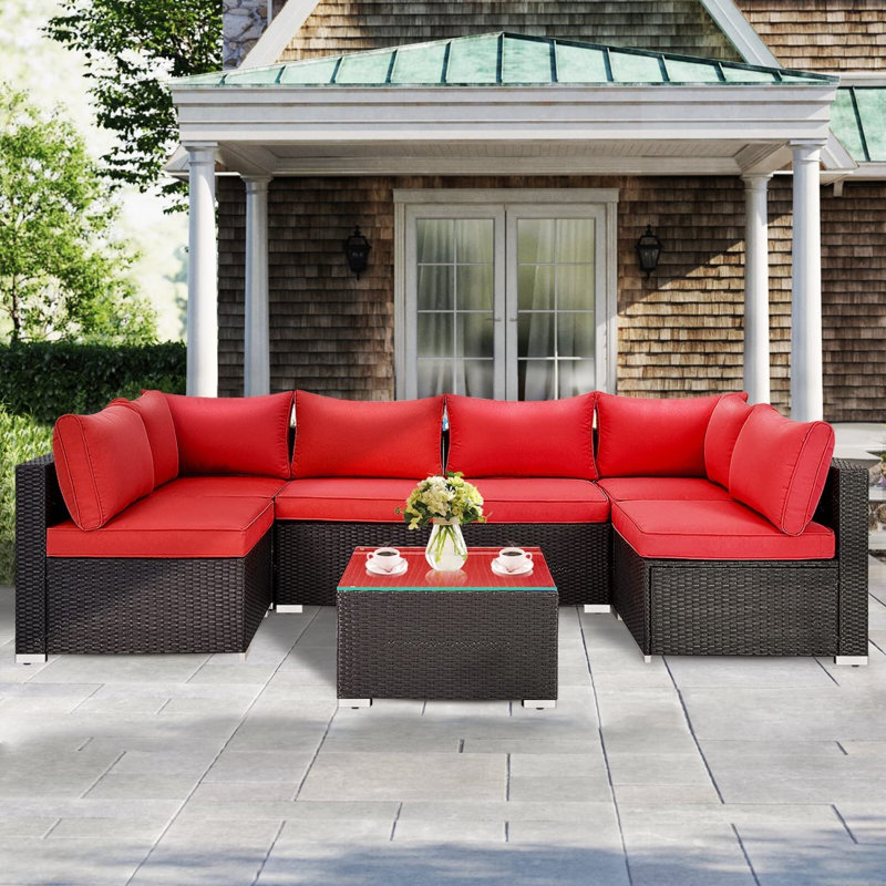 Taloga 6 - Person Patio Conversation Set with Cushions, Red