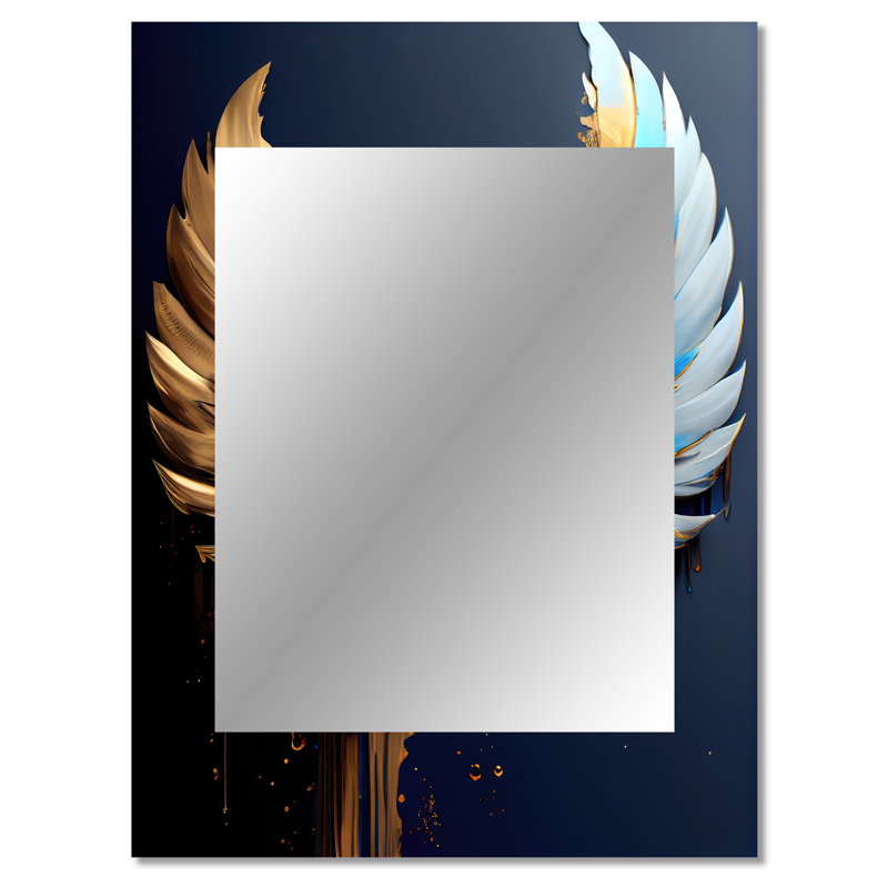 Blue And Gold Angel Wings VI - Wings Angel Mirror, Modern Decorative Wall Mirror, Printed Metal Art, 40" x 30"