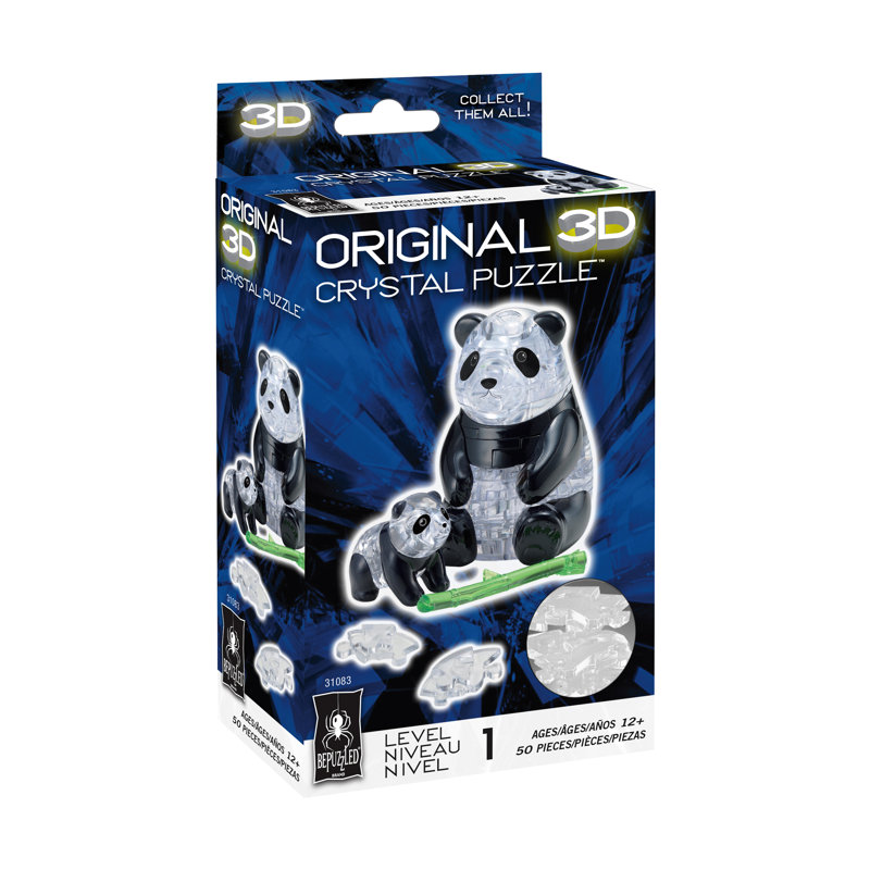 Panda and Baby 3D Crystal Puzzle with Green Bamboo