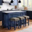Ensemble de salle à manger rectangulaire bleu antique avec 3 tabourets rembourrés, garniture cloutée et prise de courant USB intégrée